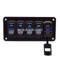 4 Gang Rocker Switch Panel med USB -laddare